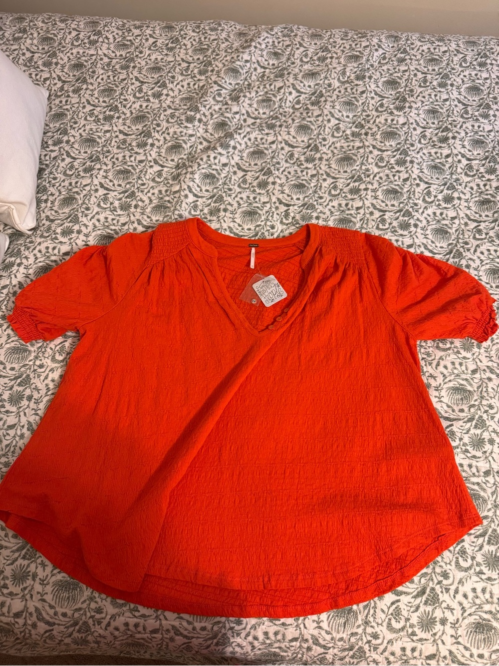 Free People V-Neck Short Sleeve Tunic - Bright Orange